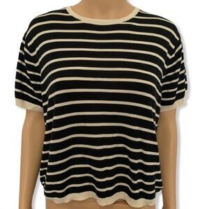 Magaschoni Collection Silk Tan Black Striped Crew Neck Knit Top XL